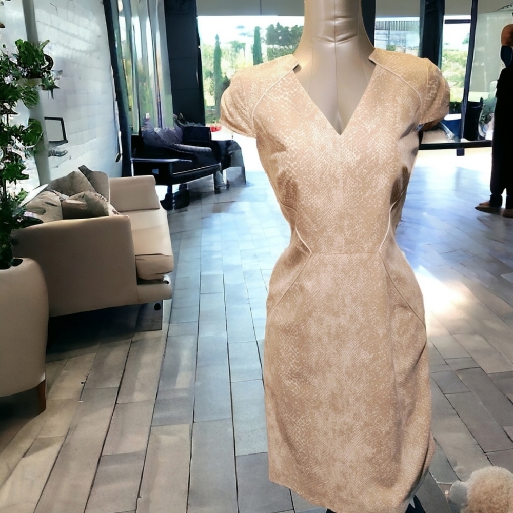 ANTONIO MILANI | Beige & Cream Snakeskin Pattern Shift Dress | size 2